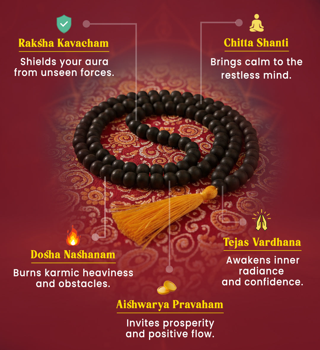 100% Original 108- Beads Karungali Mala Energized by Devaseva