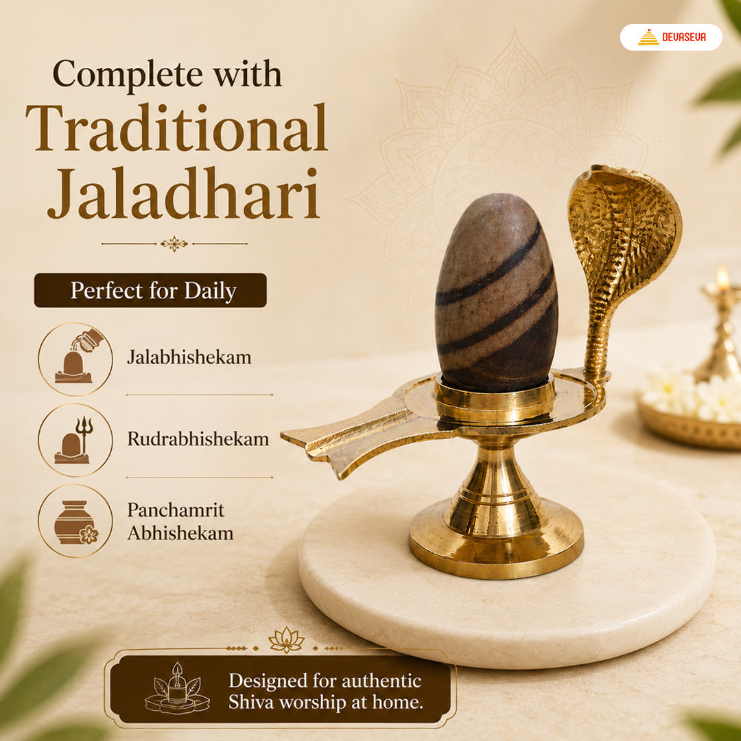Pure Narmadeshwar Shivling with Brass Naag Jaldhari