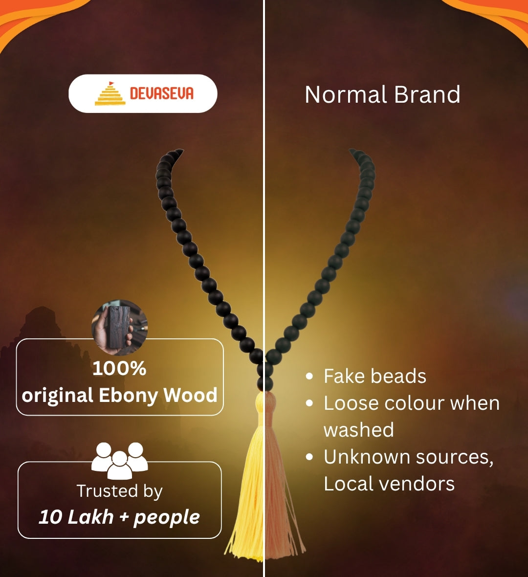 100% Original 108- Beads Karungali Mala Energized by Devaseva