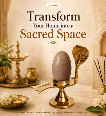 Pure Narmadeshwar Shivling with Brass Naag Jaldhari