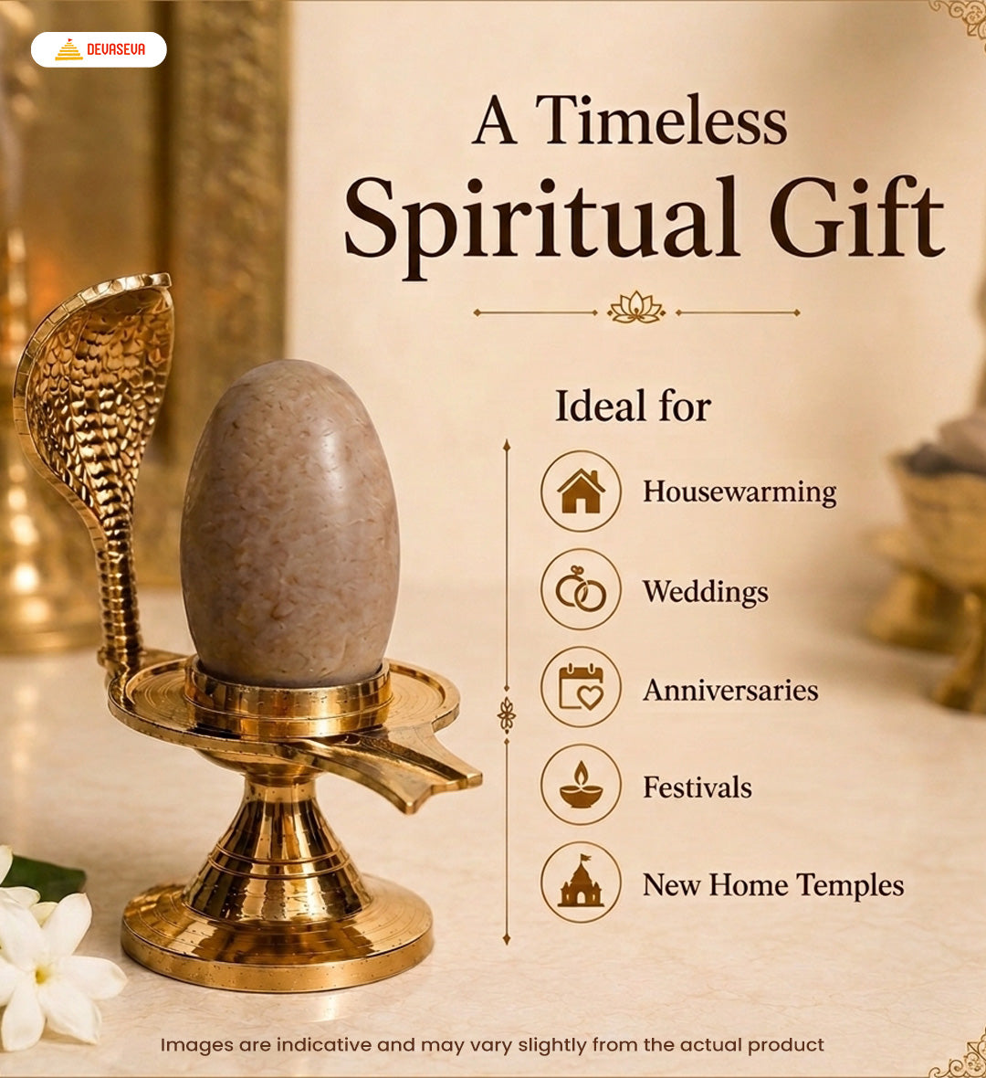 Pure Narmadeshwar Shivling with Brass Naag Jaldhari