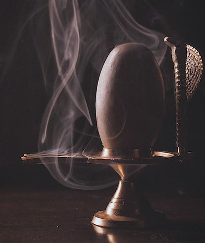 Pure Narmadeshwar Shivling with Brass Naag Jaldhari